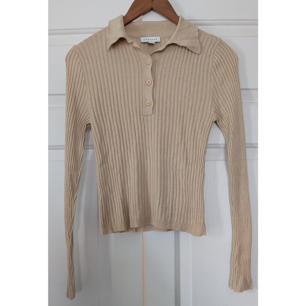 TOPSHOP Collar Top In Stone - Picture 2 of 7